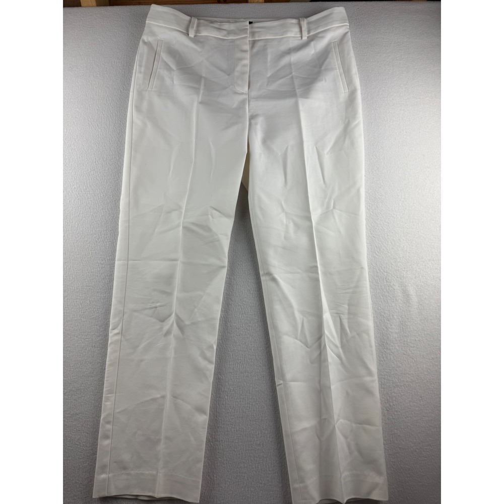 Talbots Newport White Straight Leg Pants Womens 14 Cotton Rayon Stretch Dressy